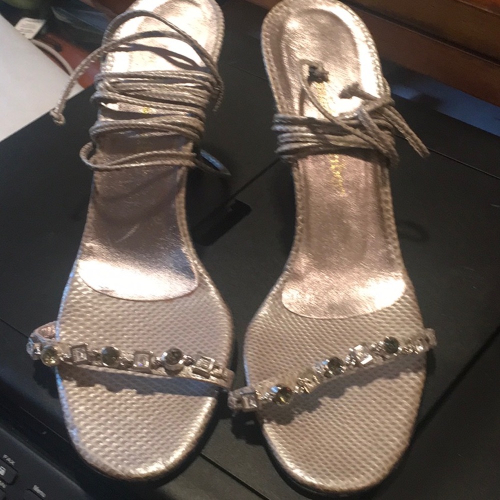 Judith Lieber silver sandals